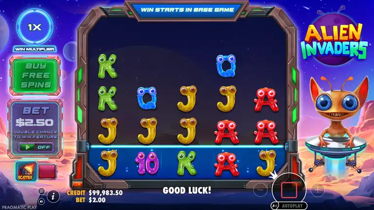 Alien Invaders spin 408 - credit $99,983.50